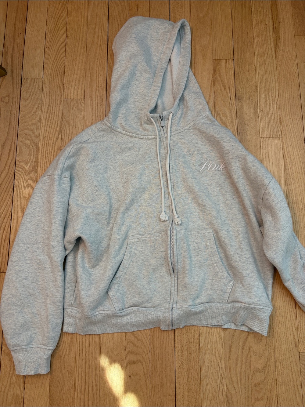 PINK Victoria's Secret Light Gray Full-Zip Hooded Sweatshirt